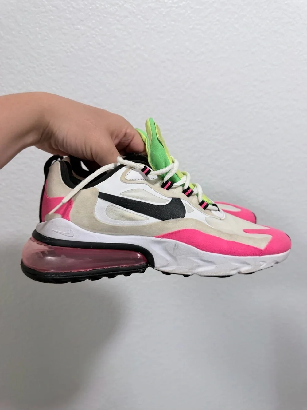 Nike Women's Pink, Neon Green & Black Air Max 270 React Sneakers